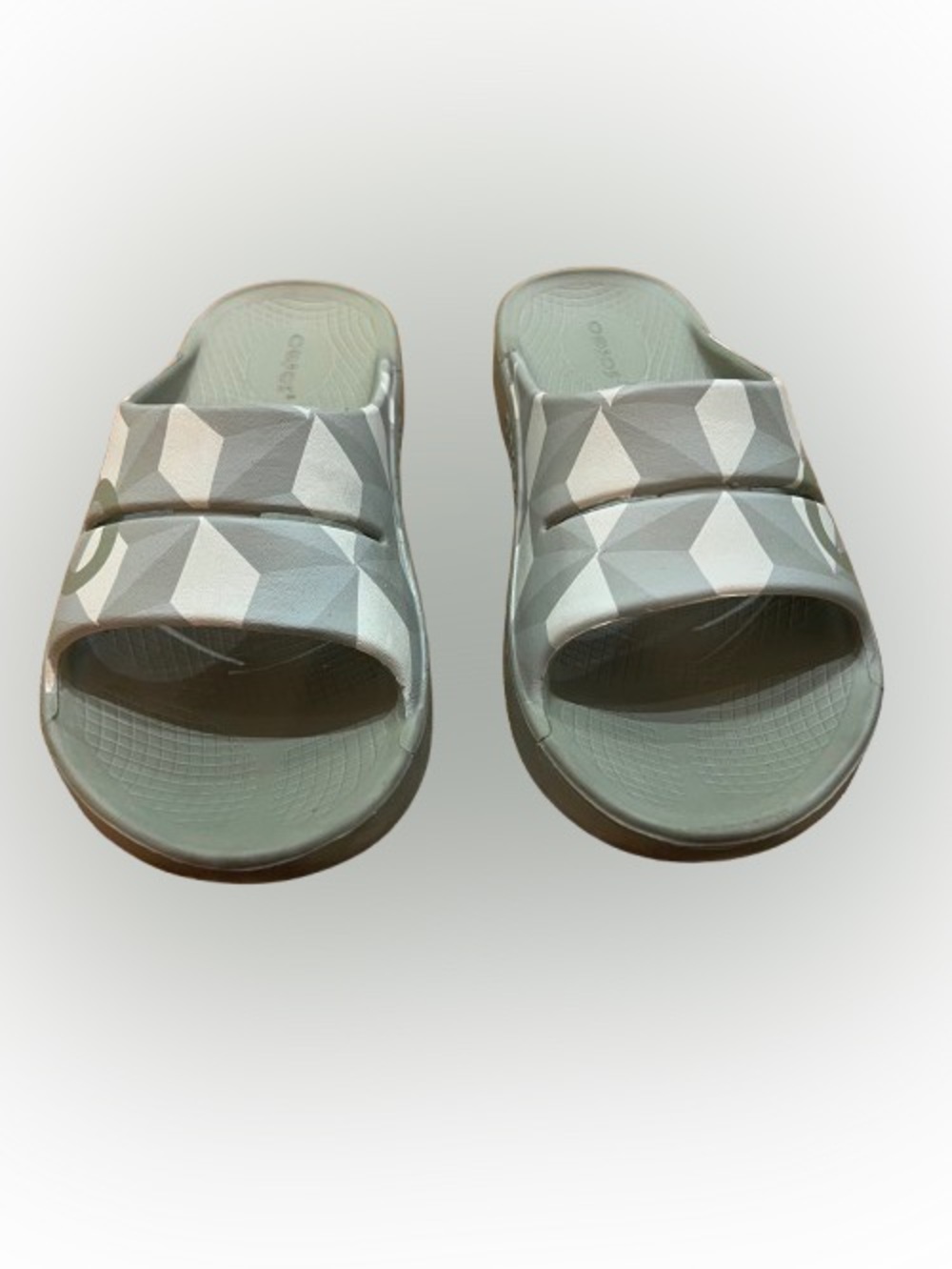 OOFOS OOahh Sport Fractal Slides in Sage Sz 6 Recovery Footwear Comfort Fitness
